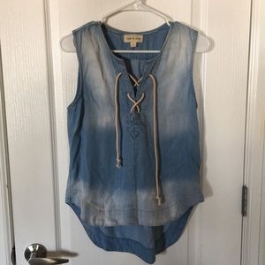 Chambray cloth and stone tank top.